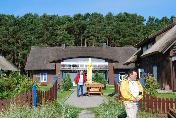A coffee stop with two of the group of travelers. We made the bicycle trip together.