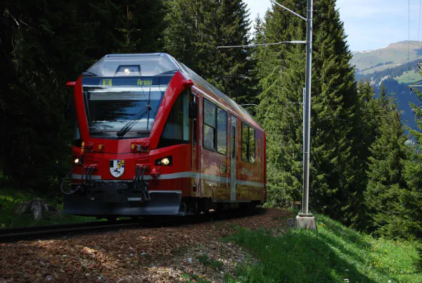 The train from Chur to Arosa climbs more than 1km (3200 feet) in 26km (16 miles)
