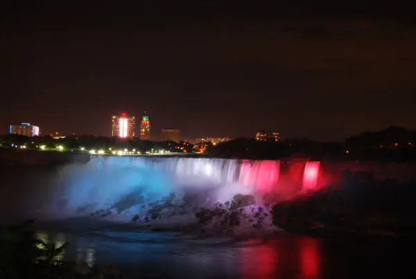 American Falls and Bridal Veil Falls at night