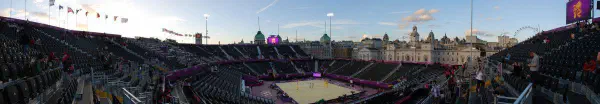Panoramic view of the Horse Guards Parade beach volleyball venue