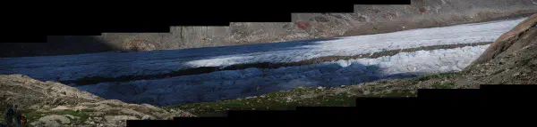 A panoramic composite of photos the Aletsch glacier