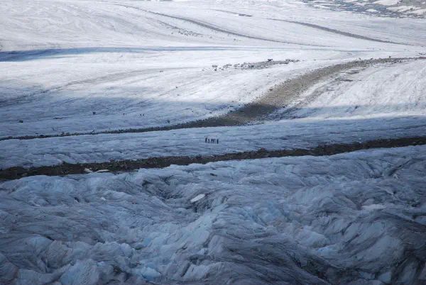 A number of people hiked on top of the glacier