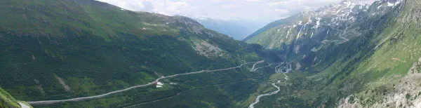 Looking down into the valley nearly from the top of the Furka pass